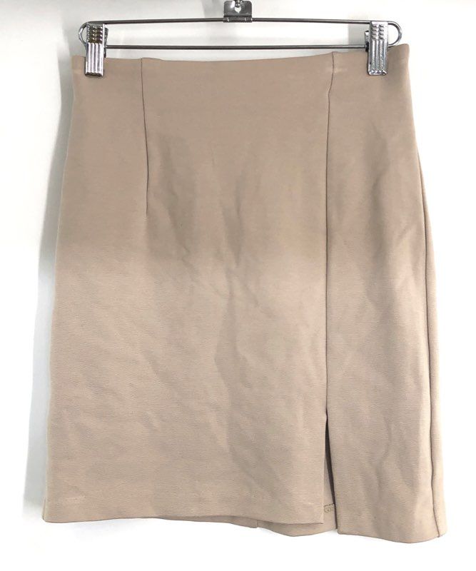 Stradivarius Women's Beige High Waist Side Slit Textured Pencil Skirt Sz S