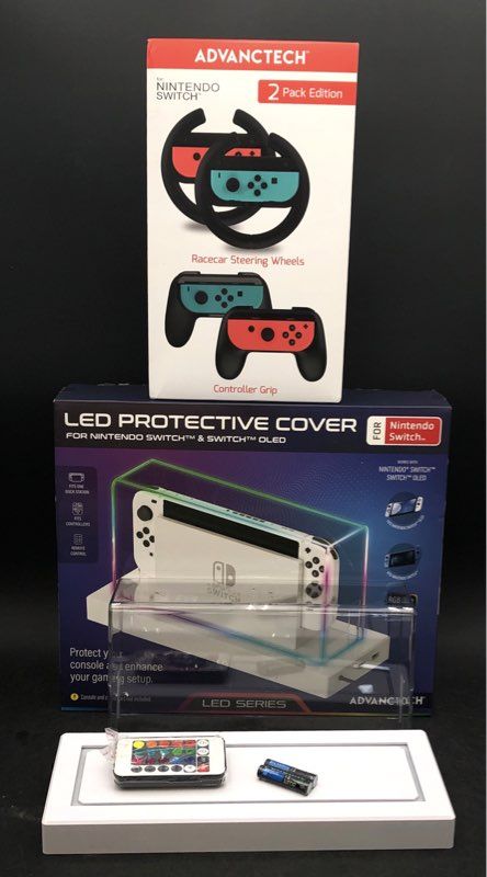 Advanctech Nintendo Switch LED Protective Cover & Steering Wheel Grip Lot
