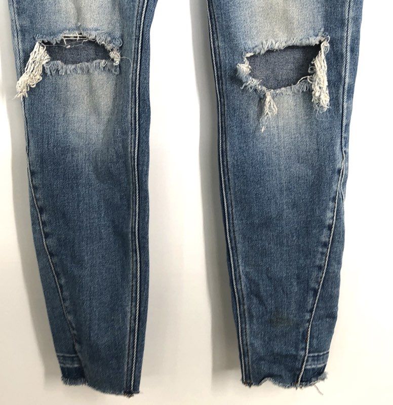 VICI KanCan Women's Blue Distressed Ripped Skinny Jeans Raw Hem Sz 7/27