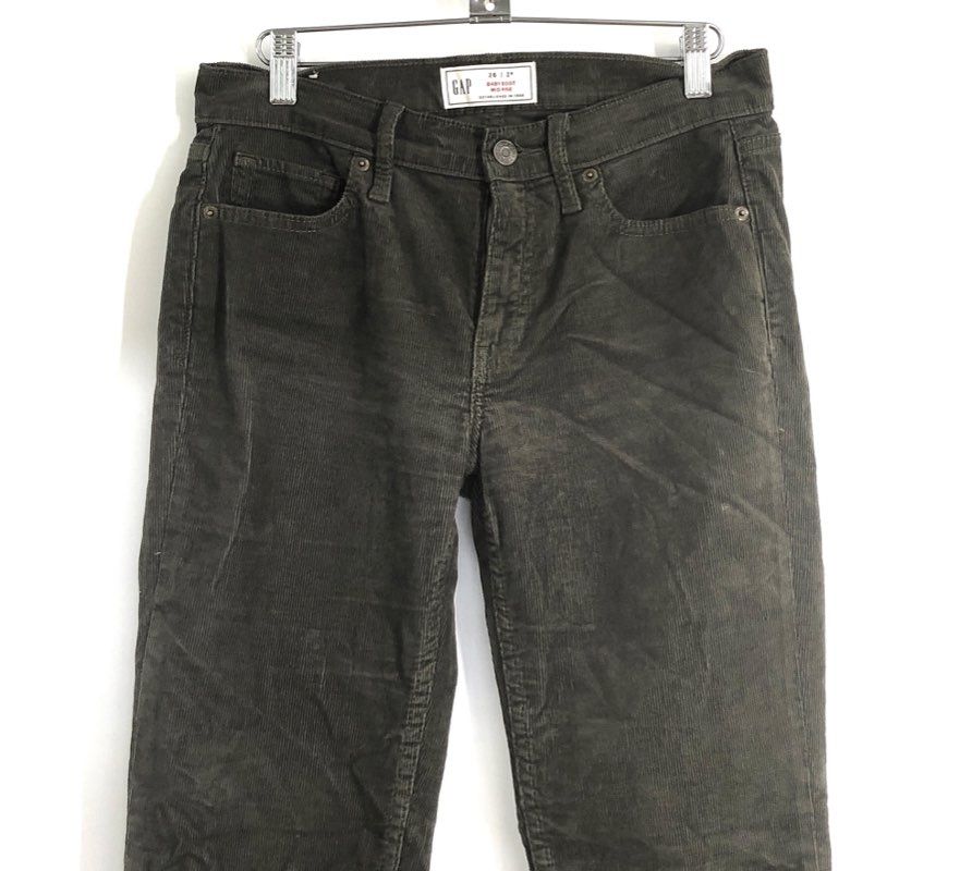 GAP Women's Olive Green Baby Boot Mid Rise Corduroy Pants Sz 26 2R