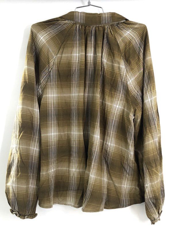 blu pepper Women's Olive Brown Ombre Plaid Button Front Blouse Sz M NWT