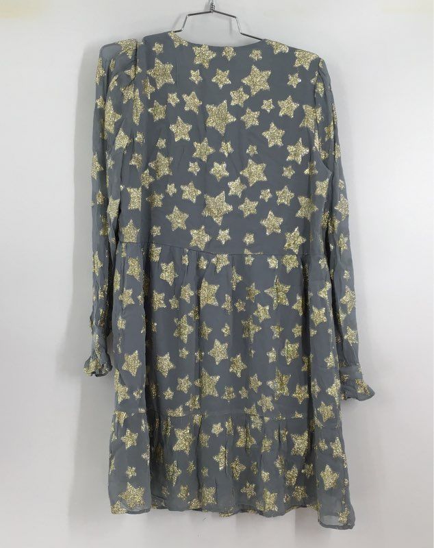 NWT Loft Women&#39;s Gray Star Print Long Sleeve Tie Neck Shift Dress - Size Small