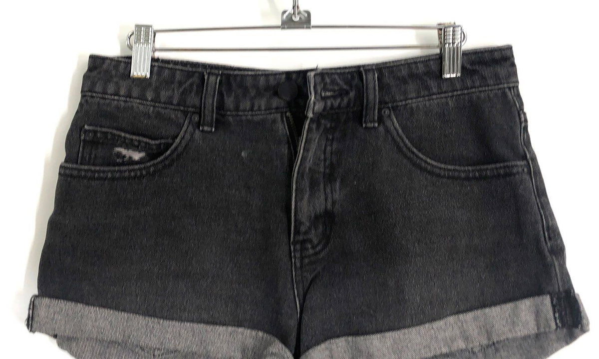 Billabong Women's Black Wash Distressed Frayed Cuffed Denim Shorts Sz 27