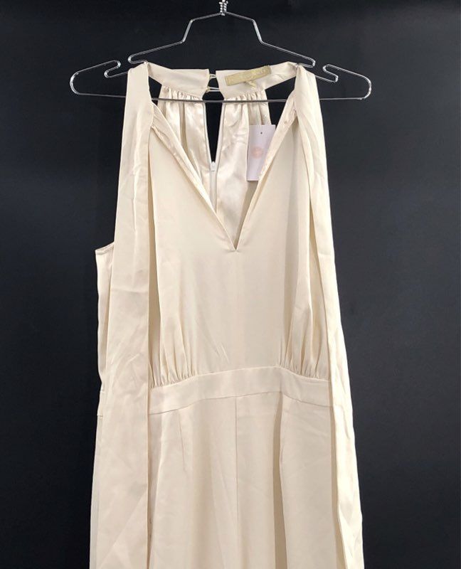 Lauren James Women's Ivory Farrah Satin Halter Wide Leg Jumpsuit Sz M NWT