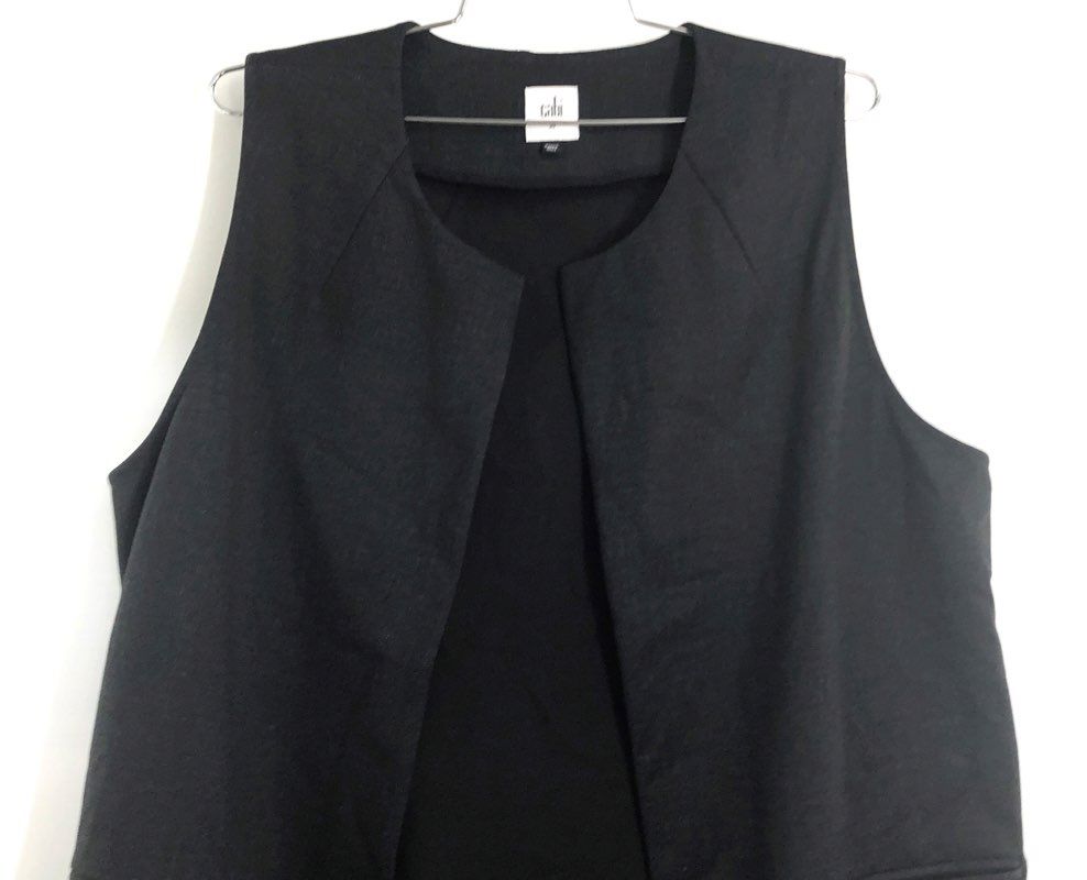 Cabi Women's Black Longline Open Front Vest Waistcoat Sleeveless Sz M