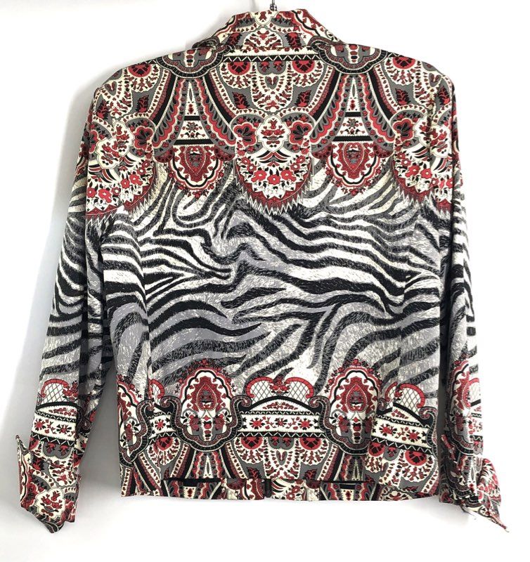 City Girl Nancy Bolen Women's Zebra Paisley Sequin Zip Up Jacket NWT Sz S