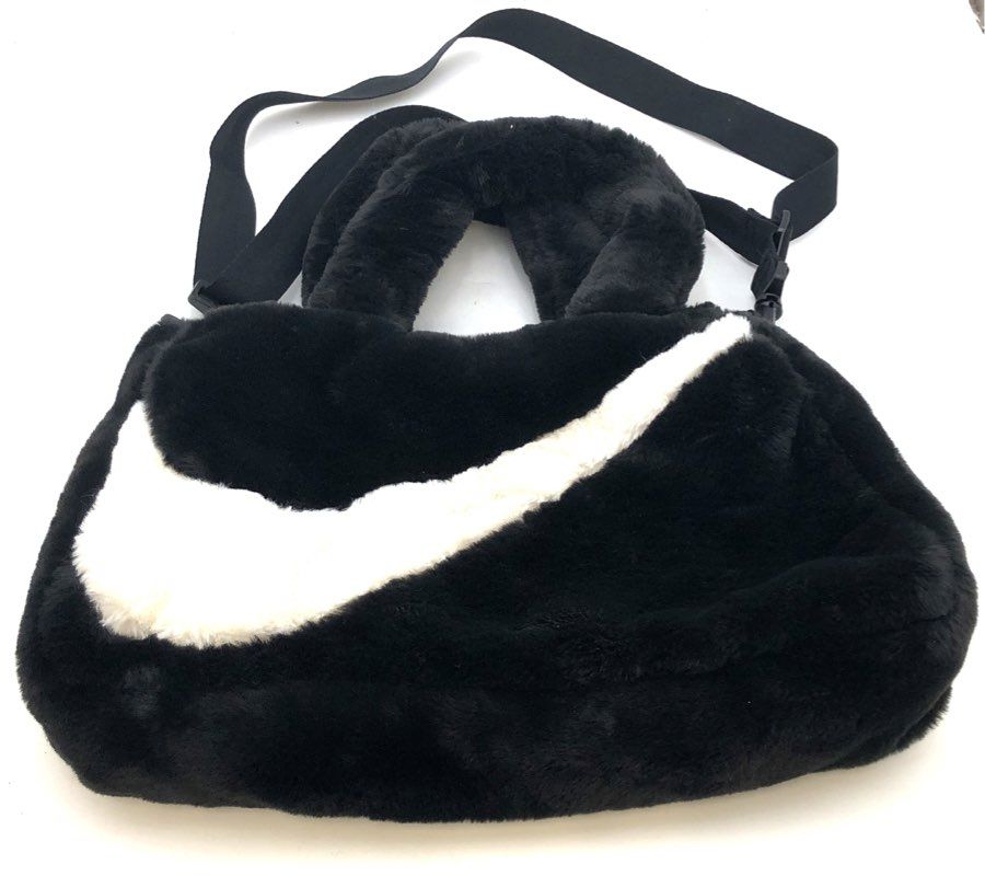 Nike Black Faux Fur Large Swoosh Tote Bag Crossbody Handbag