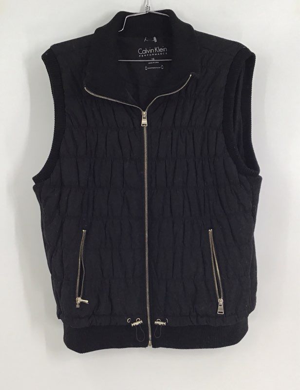 Calvin Klein Women&#39;s Black Collared Full-Zip Performance Vest - Size 1X