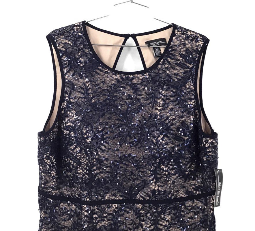 NWT R&M Richards Women's Navy Nude Mini Dress - Size 18W