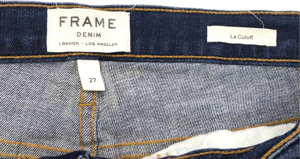 FRAME Women's Le Cutoff Denim Shorts Dark Blue Frayed Raw Hem USA Sz 27