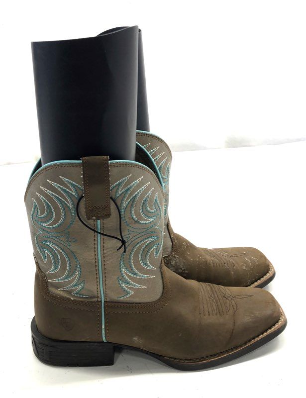 Ariat Brown and Teal Embroidered Square Toe Western Cowboy Boots Size 5.5