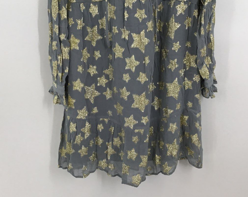 NWT Loft Women&#39;s Gray Star Print Long Sleeve Tie Neck Shift Dress - Size Small