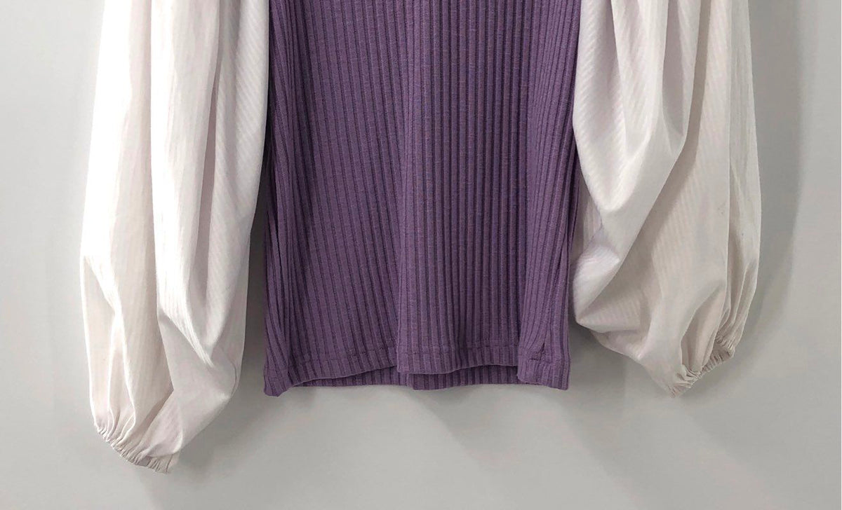 margo BARIDON Women's Lavender Puff Sleeve Ribbed Polo Top NWT Sz XS