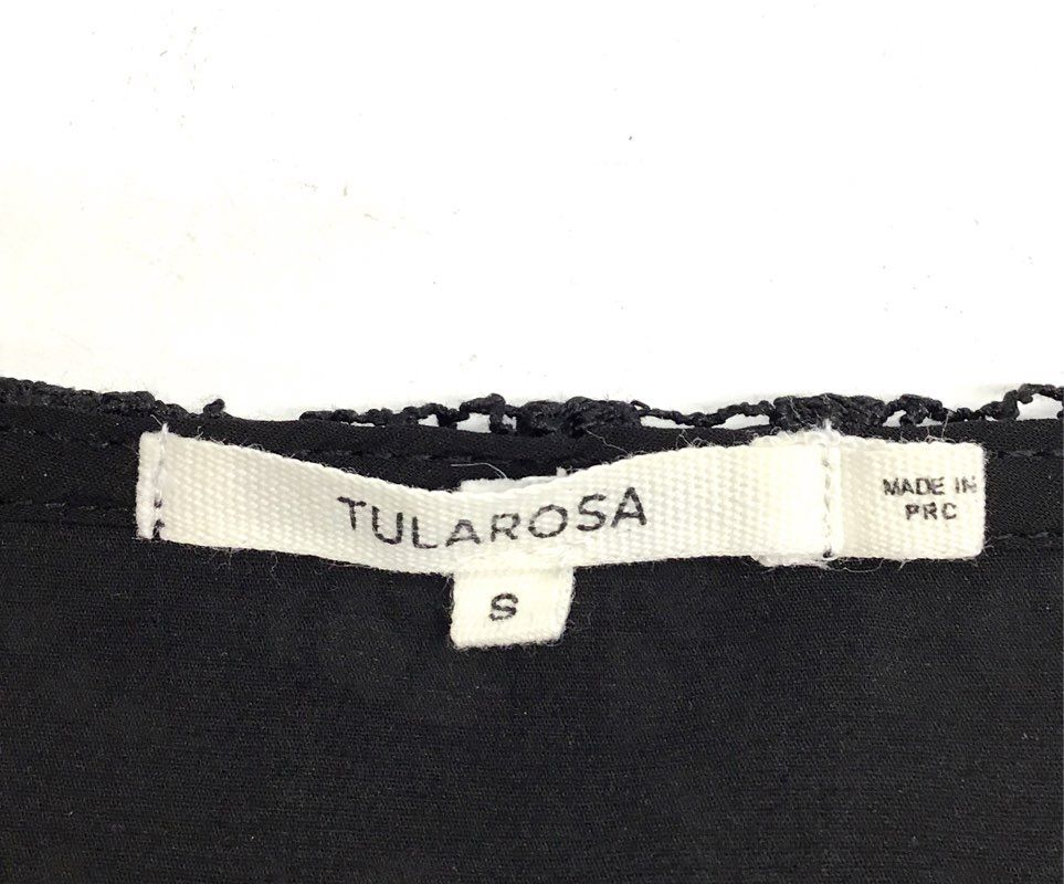 Tularosa Women's Black Lace Mini Dress Lace-up Front Pom Pom Trim Sz S