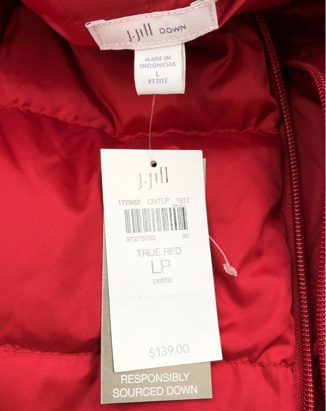 NWT J. Jill Down Women&#39;s True Red Puffer Vest - Size L