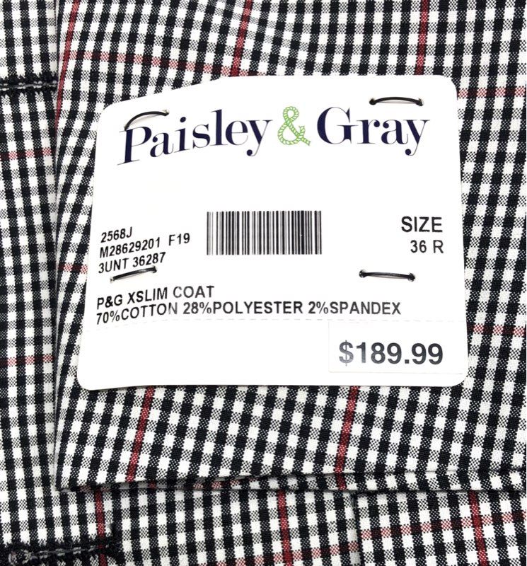 Paisley & Gray Men's Blazer Black White Red Checkers Plaid Skinny Fit NWT Sz 36R