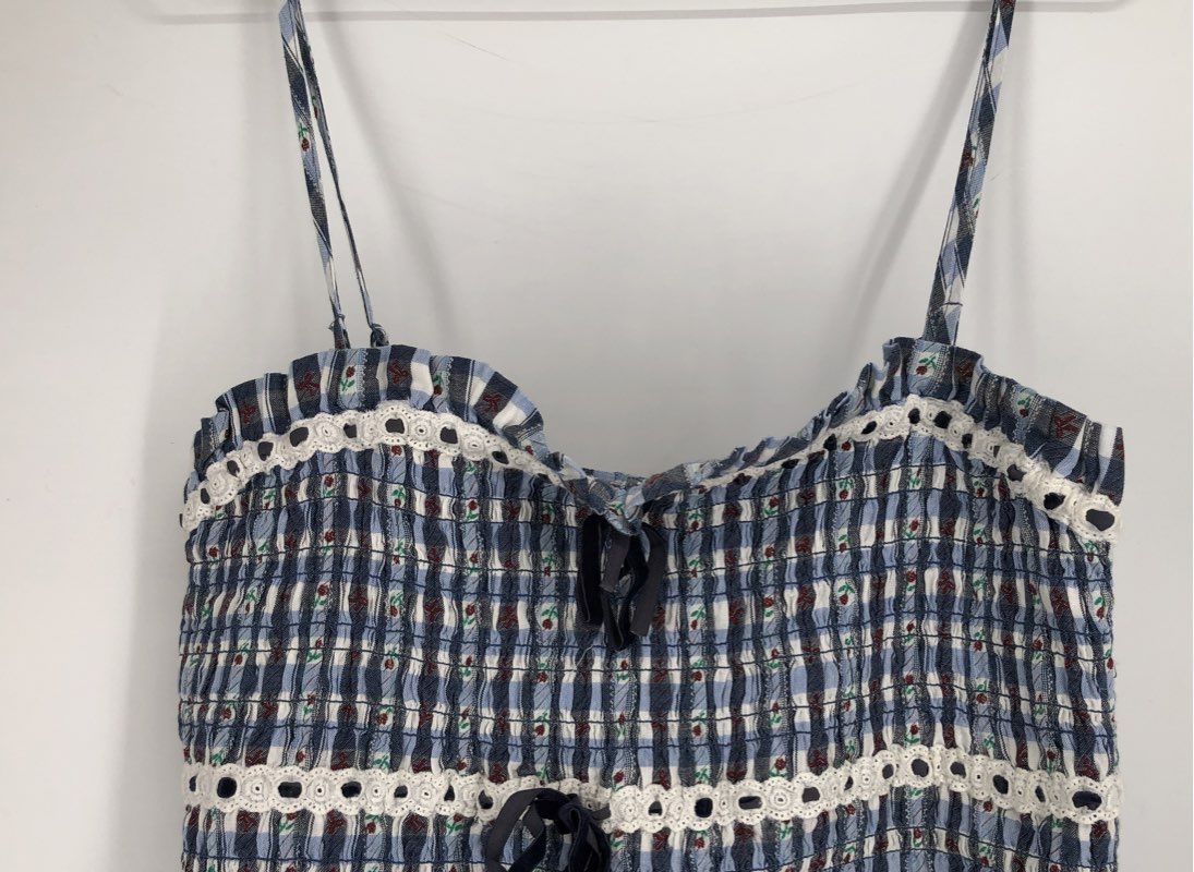 NWT Damson Madder Women's Blue Plaid Camisole Blouse - Size 12