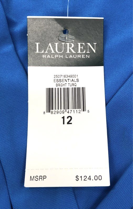 Lauren Ralph Lauren Women's Bright Turquoise Ruched Sleeveless Dress Sz 12 NWT