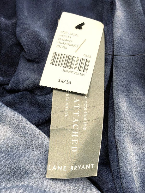 Lane Bryant Women's Blue Tie Dye Faux Wrap O-Ring Knit Dress NWT Size 14/16