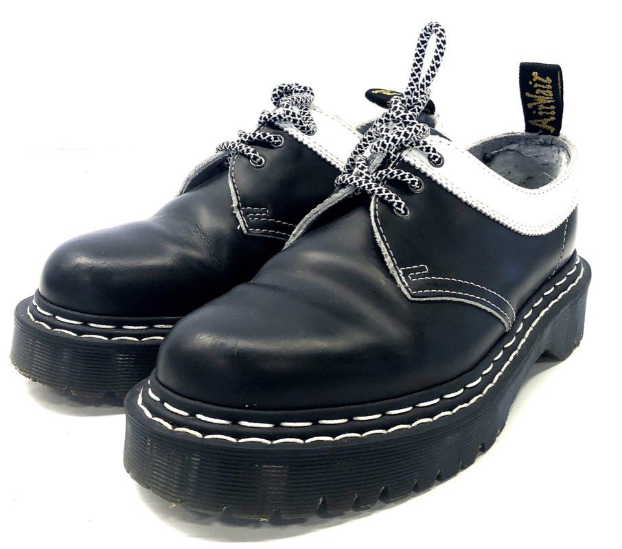 Vintage Dr. Martens Black White Leather Platform Chunky Derby Shoes