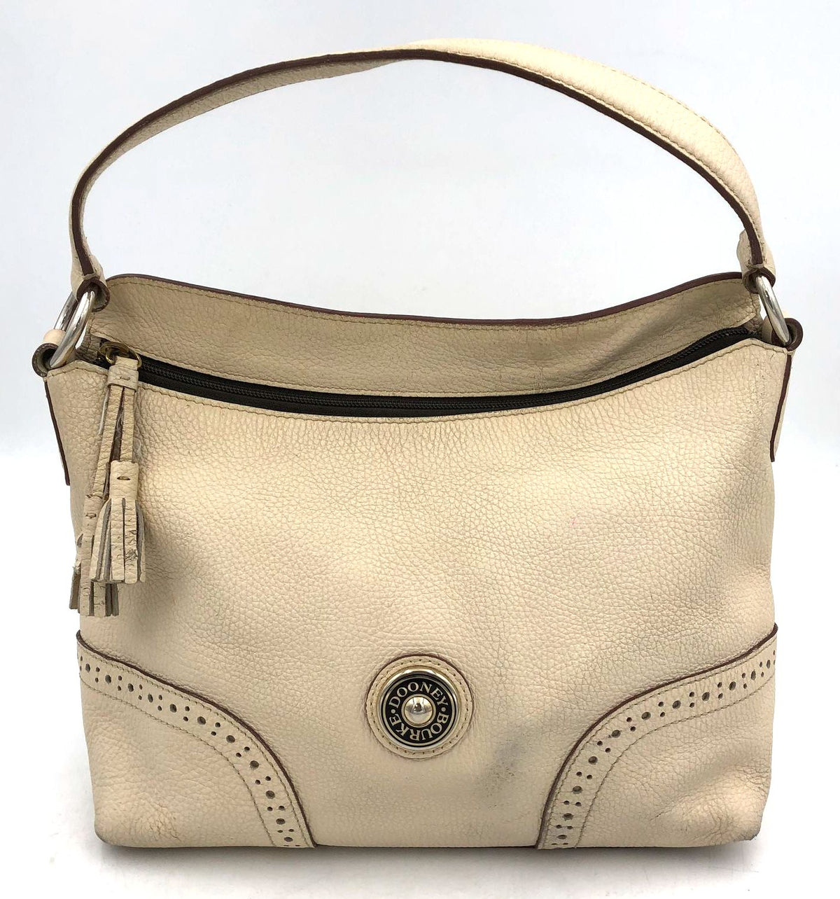 Authentic Dooney &amp; Bourke Women&#39;s Beige Leather Shoulder Bag - COA Included