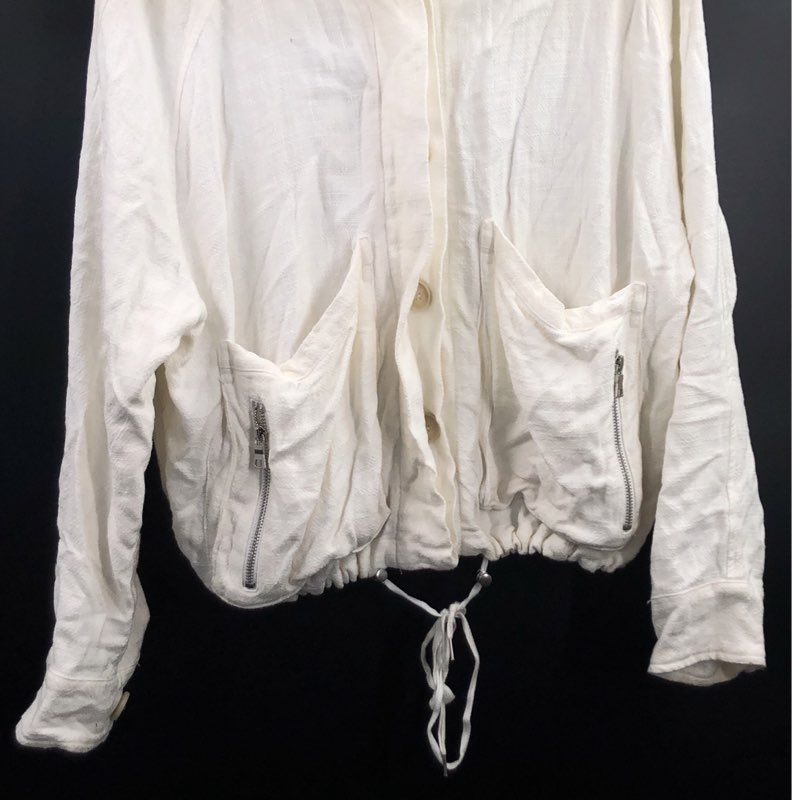 [BLANKNYC] Women's Off White Linen Blend Utility Jacket Pocket Drawstring Sz S