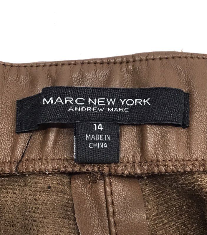Marc New York Women's Brown Faux Leather Belted Straight Leg Pants Sz 14