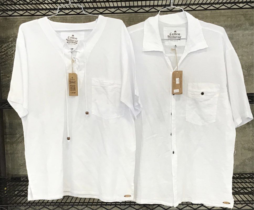 NWT Cotton Natural Men&#39;s White Button-Up Shirt &amp; T-Shirt - Size S/M Lot Of 2