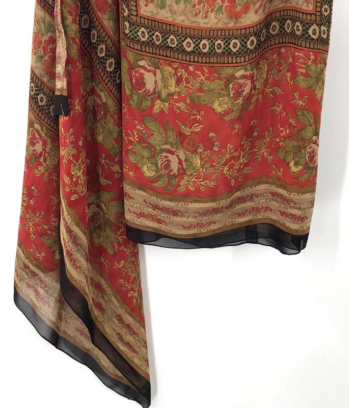 NWT Vintage Y2K Dana Buchman Expedition Red Floral Silk Wrap Skirt Sz 10