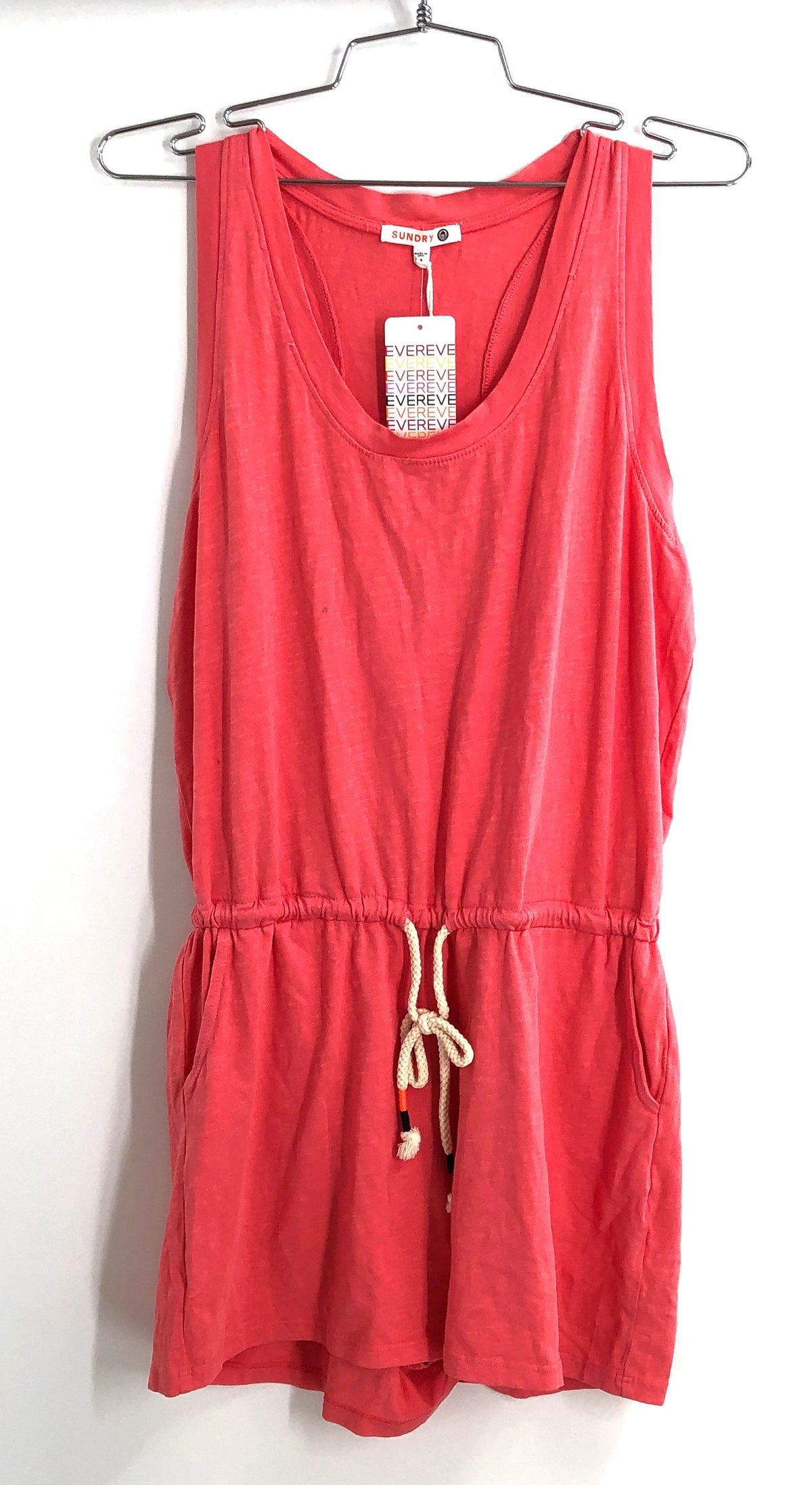 Sundry Women's Guava Racerback Romper Slub Cotton Knit Drawstring Sz 2 NWT