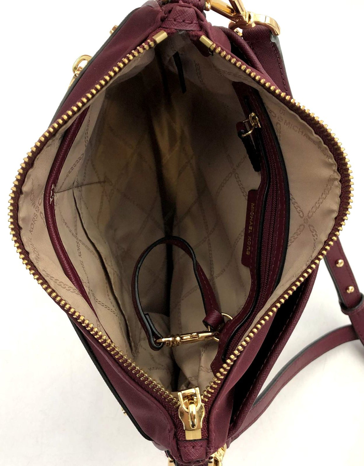 Michael Kors Burgundy Nylon Crossbody Bag w/ Leather Trim & Gold Accents (+COA)