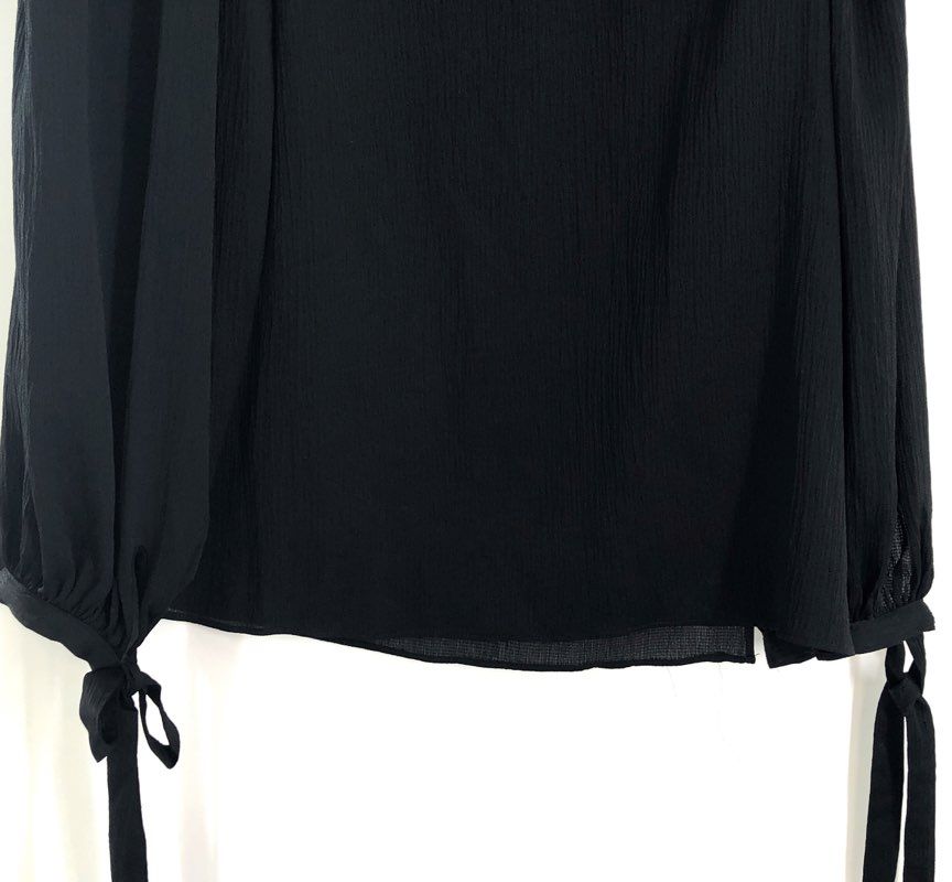 Ann Taylor Women's Black Long Sleeve Tie Cuff Keyhole Back Blouse Sz S NWT