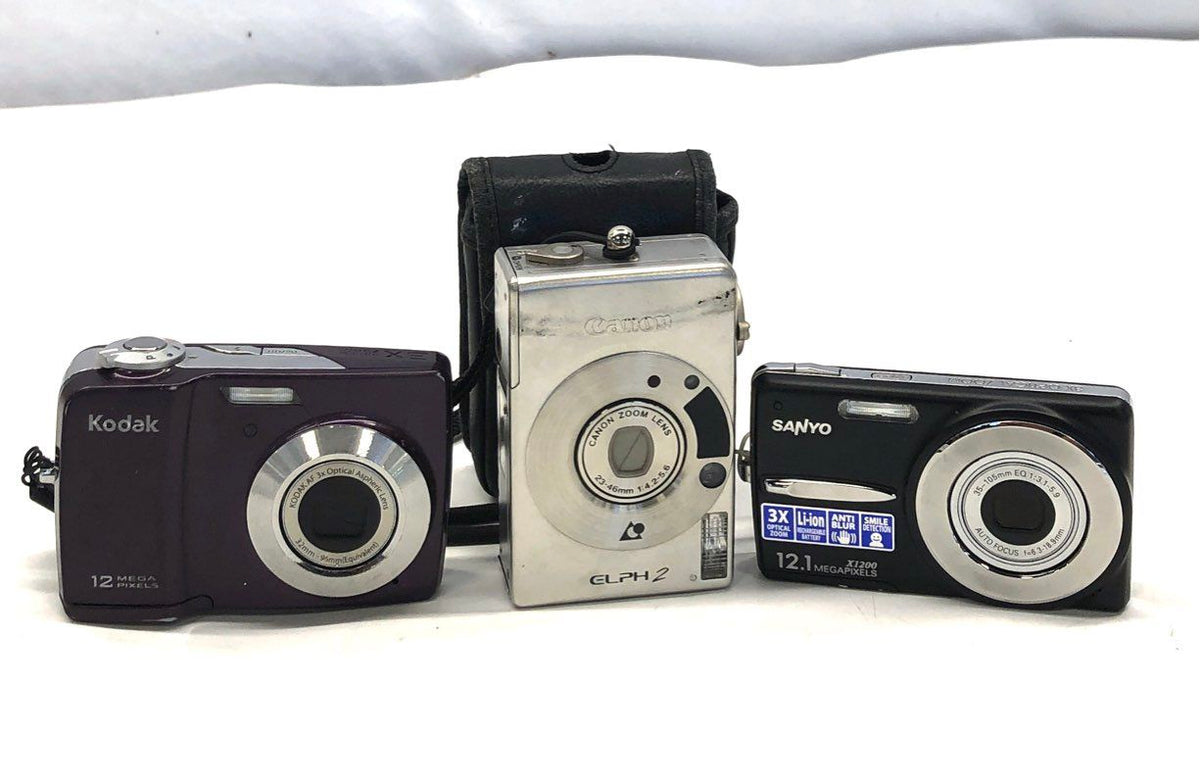Canon ELPH 2 Kodak C182 Sanyo X1200 Mixed Digital & Film Camera 3 Piece Lot