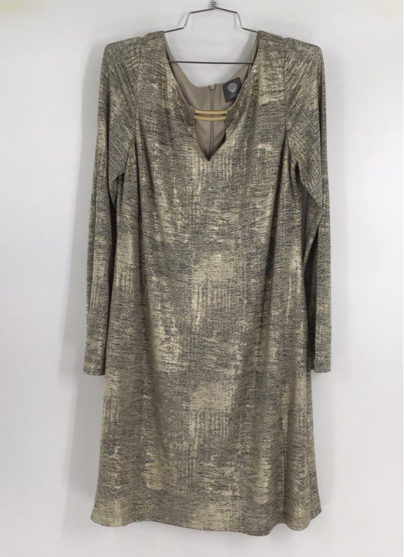 Vince Camuto Women&#39;s Gold Back Zip Long Sleeve Shift Dress - Size 12