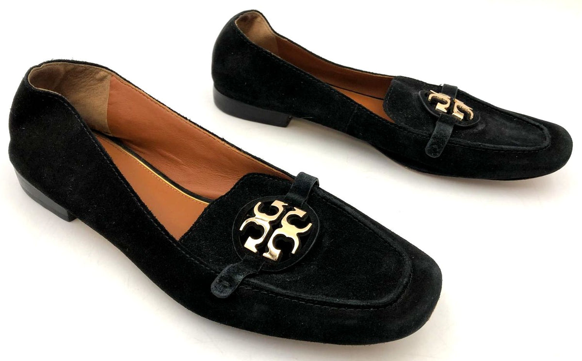 Tory Burch 'Metal Miller' Women's Black Suede Loafers with Logo - Size 10 (+COA)