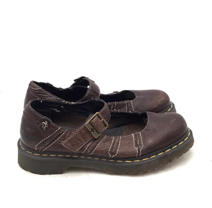 Dr. Martens Women&#39;s Brown Round Toe Chunky Heel Mary Jane Shoes - Size 9