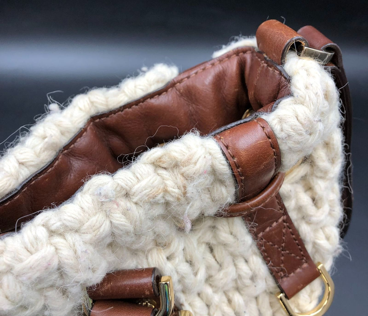 Michael Kors Beige Knit Yarn & Brown Leather Shoulder Bag w/ Gold Accents (+COA)