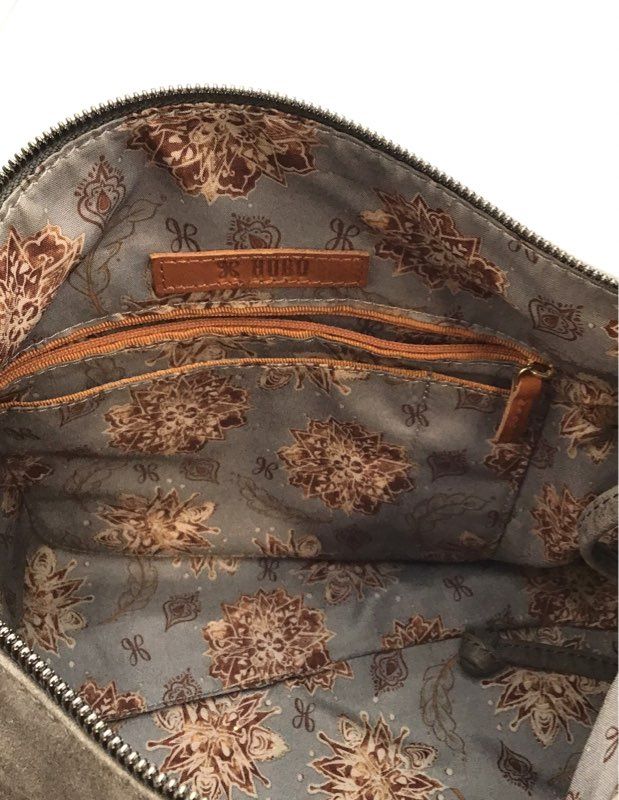 Hobo Gray Taupe Suede Leather Slouchy Crossbody Bag Purse Silver Hardware