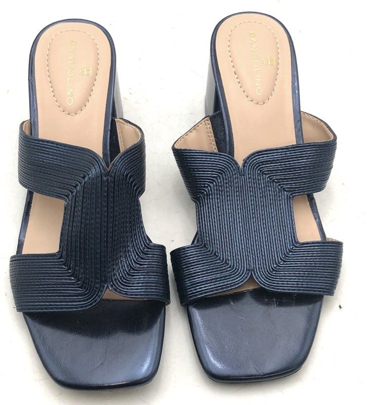 Bandolino Navy Blue Ribbed Strap Block Heel Sandals Mules Women's Size 6M
