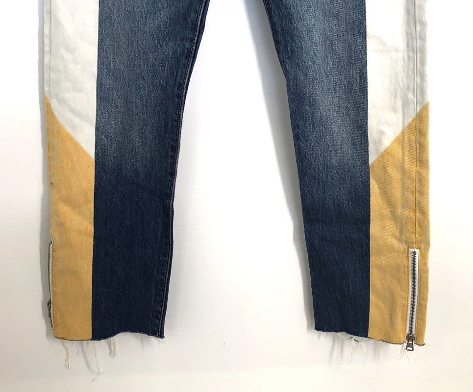 Levi's Women's Custom Reconstructed 501 Jeans Blue White Yellow Colorblock Sz 26
