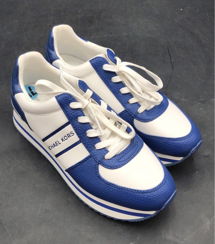 Michael Kors Billie Trainer Blue White Pebbled Sneakers Women's Size 7.5