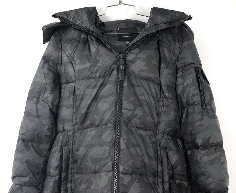 NWT Sanctuary Women's Black Gray Camouflage Puffer Coat - Size L