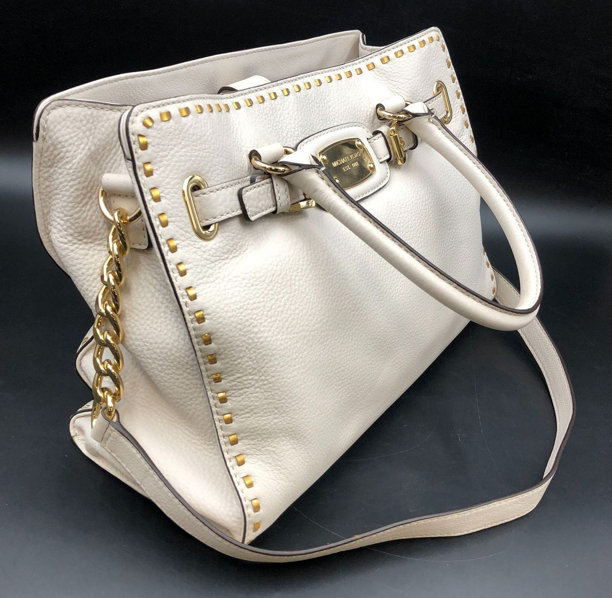 Michael Kors 'Hamilton' Cream White Pebbled Leather Tote with Gold Detail (+COA)