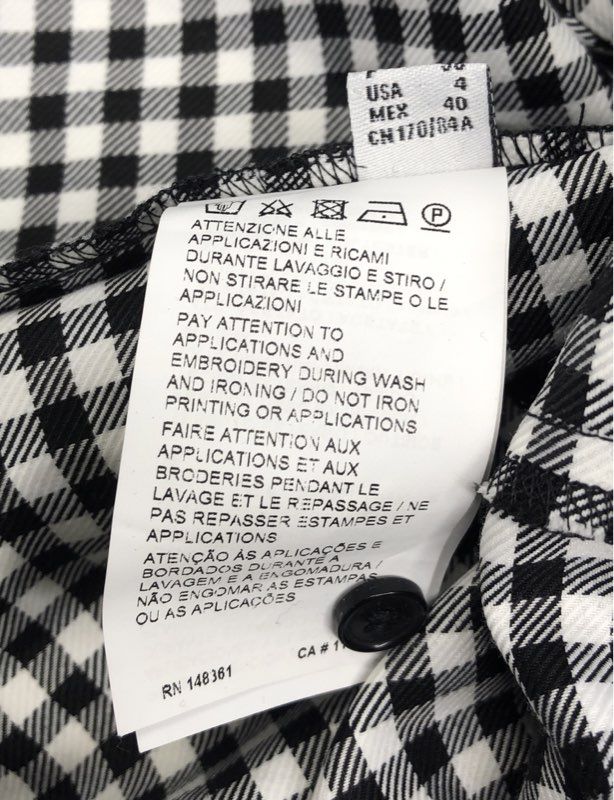 Pinko Women's Gingham Check Long Sleeve Embellished Blouse Black White Sz 4 NWT