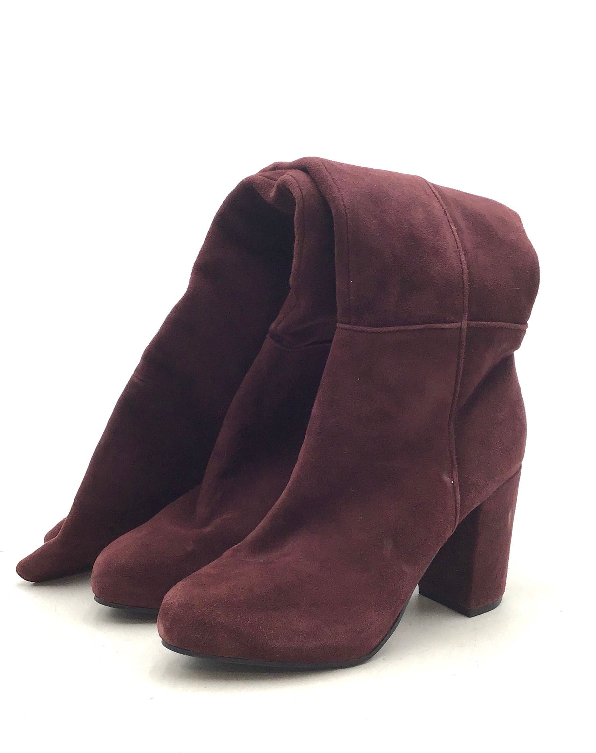 Topshop Women&#39;s Brown Round Toe Over The Knee Block Heel Fashion Boots- Size 7.5