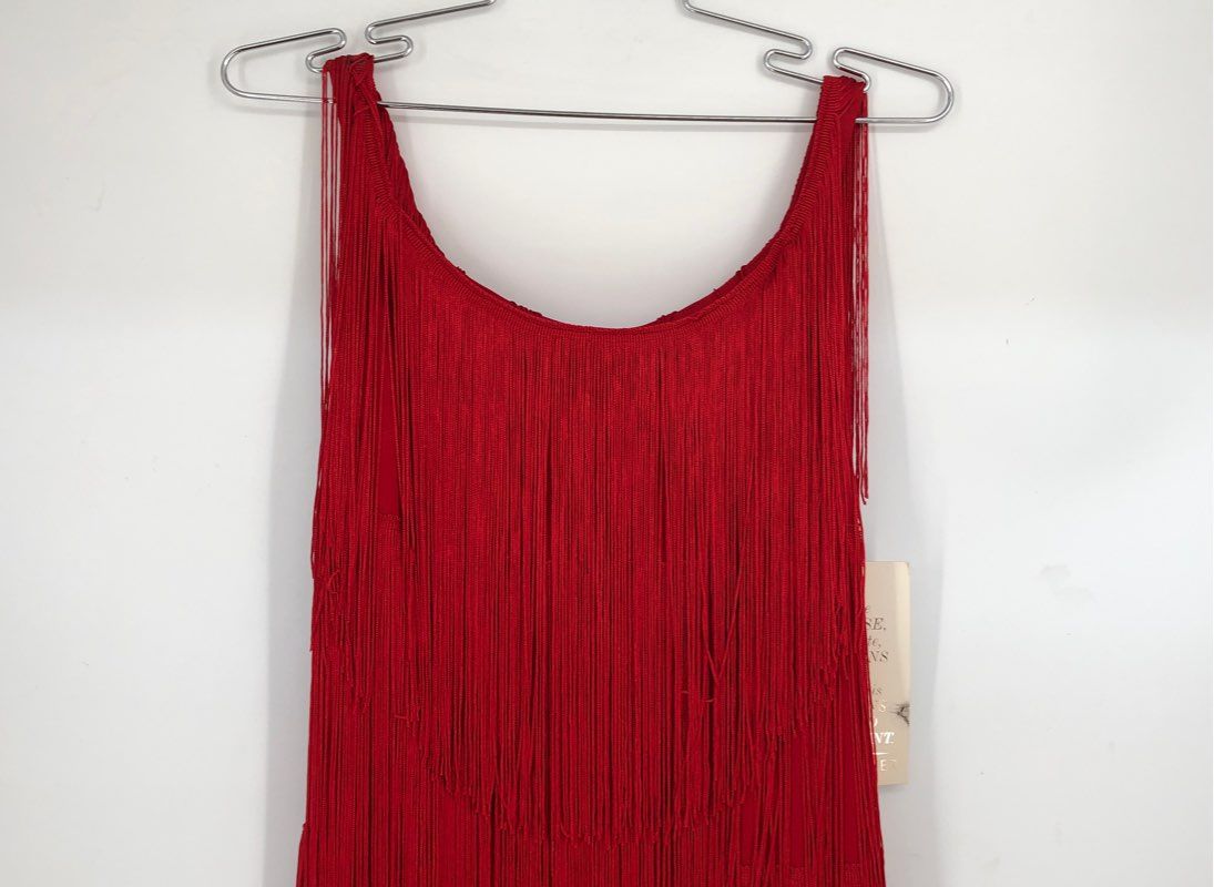 NWT Boston Proper Women&#39;s Red Fringe Scoop Neck Sleeveless Tank Dress - Size 0