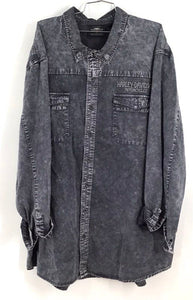 Harley-Davidson Men's Gray Cotton Long Sleeve Denim Button-Down Shirt - Size 4XL