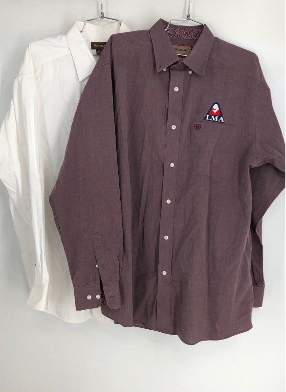 Ariat Men&#39;s White Plum Button-Down Shirt - Size XL, L Lot Of 2