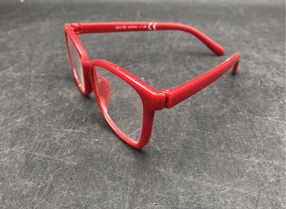 Red Plastic Rectangular Reading Glasses +1.25 Strength 53-20-147