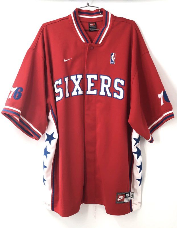Vintage Y2K Nike Men's 76ers Red Warm Up Shooting Jersey Embroidered Sz XL